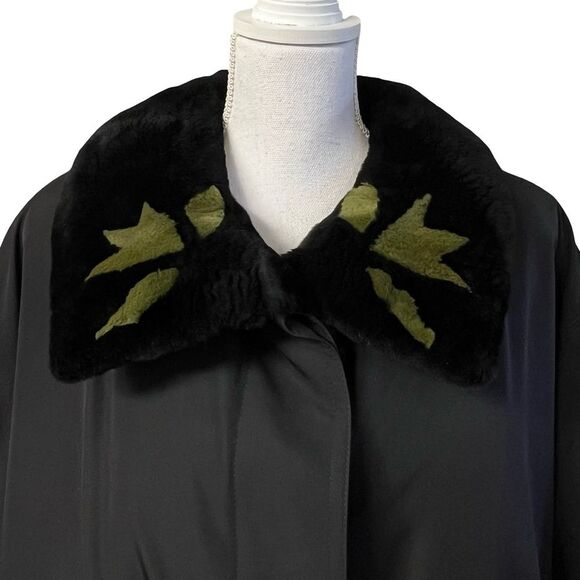 Black Sheared Nutria Fur Lined Coat Raincoat Size XL NWOT Genuine Fur Womens